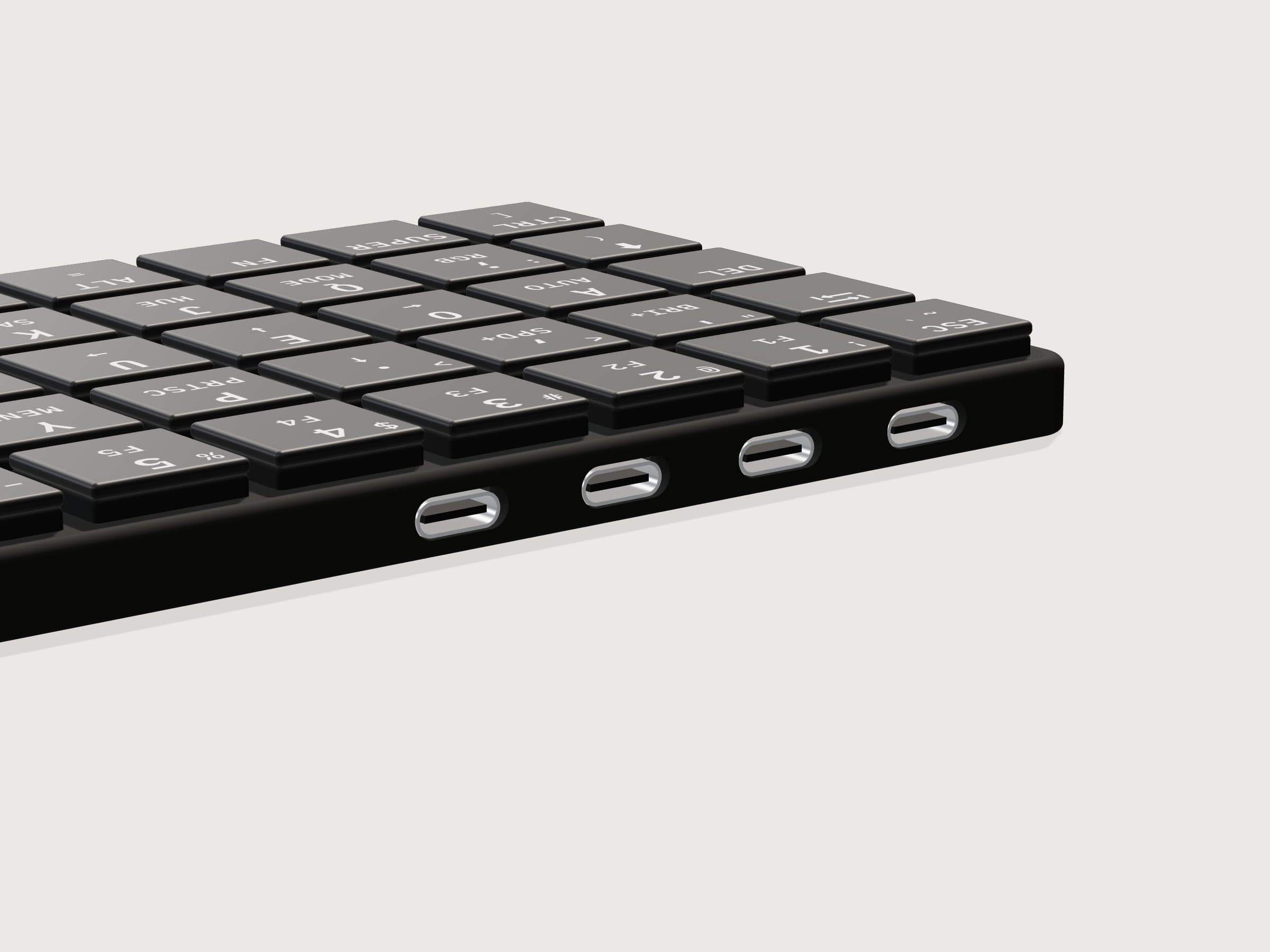 The back edge of the Chinook, rendered from its design files: four USB-C ports, one to the computer and three for its USB 2.0 hub.