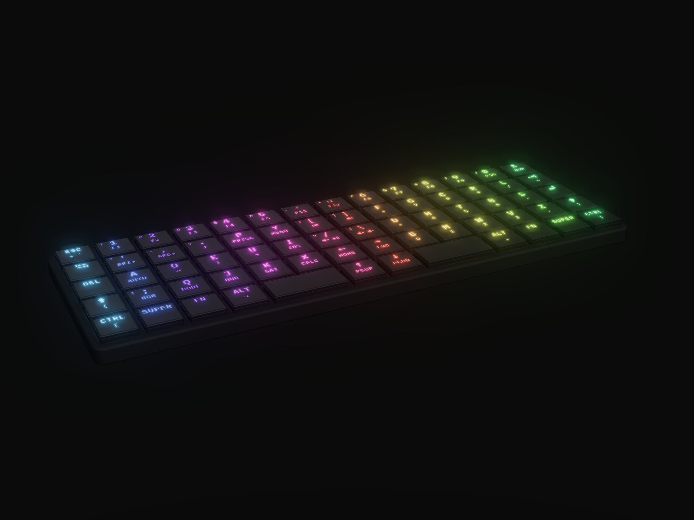 The Chinook, rendered from its design files with its per-key lighting on.