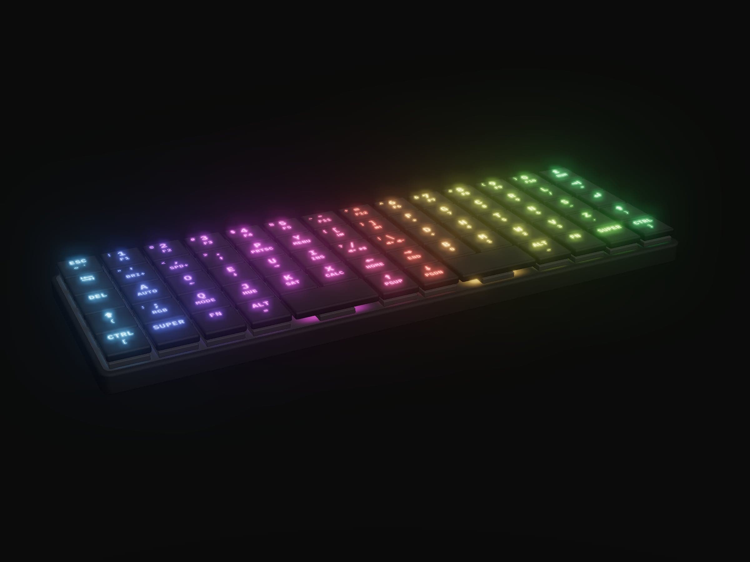 The Breeze, rendered from its CAD with its per-key lighting on.